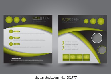 Square flyer template. Brochure design. Annual report poster. Leaflet cover. For business and education. Vector illustration. Black and green color.