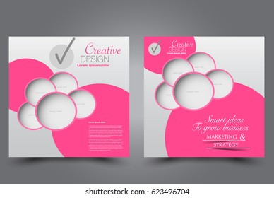 Square flyer template. Brochure design. Annual report poster. Leaflet cover. For business and education. Vector illustration. Pink color.
