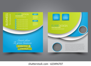 Square flyer template. Brochure design. Annual report poster. Leaflet cover. For business and education. Vector illustration. Blue and green color.