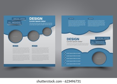 Square flyer template. Brochure design. Annual report poster. Leaflet cover. For business and education. Vector illustration. Blue color.