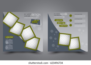 Square flyer template. Brochure design. Annual report poster. Leaflet cover. For business and education. Vector illustration. Green color.