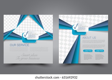 Square flyer template. Brochure design. Annual report poster. Leaflet cover. For business and education. Vector illustration. Blue color
