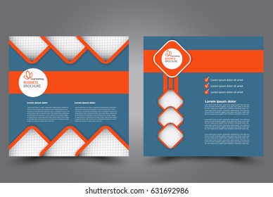 Square flyer template. Brochure design. Annual report poster. Leaflet cover. For business and education. Vector illustration. Blue and orange color