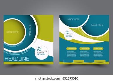 Square flyer template. Brochure design. Annual report poster. Leaflet cover. For business and education. Vector illustration. Blue and green color