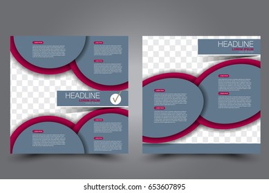 Square flyer template. Brochure design. Annual report poster. Leaflet cover. For business and education. Vector illustration. Pink and grey color.