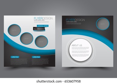 Square flyer template. Brochure design. Annual report poster. Leaflet cover. For business and education. Vector illustration. Black and blue color.