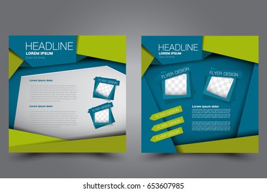 Square flyer template. Brochure design. Annual report poster. Leaflet cover. For business and education. Vector illustration. Green and blue color.