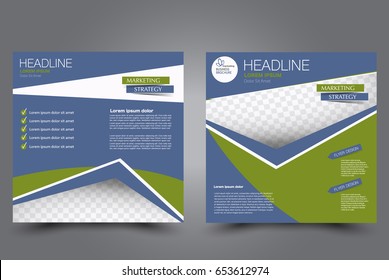 Square flyer template. Brochure design. Annual report poster. Leaflet cover. For business and education. Vector illustration. Green and blue color.