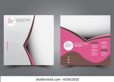 Square flyer template. Brochure design. Annual report poster. Leaflet cover. For business and education. Vector illustration. Brown and pink color.