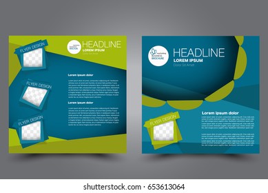 Square flyer template. Brochure design. Annual report poster. Leaflet cover. For business and education. Vector illustration. Green and blue color.