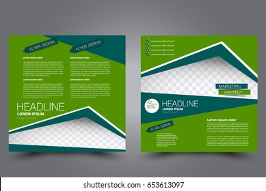 Square flyer template. Brochure design. Annual report poster. Leaflet cover. For business and education. Vector illustration. Green color.
