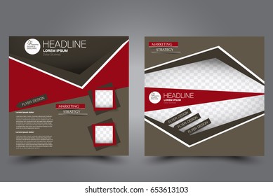 Square flyer template. Brochure design. Annual report poster. Leaflet cover. For business and education. Vector illustration. Red and brown color.