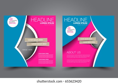 Square flyer template. Brochure design. Annual report poster. Leaflet cover. For business and education. Vector illustration. Blue and pink color.