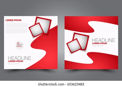 Square flyer template. Brochure design. Annual report poster. Leaflet cover. For business and education. Vector illustration. Red color.