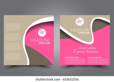 Square flyer template. Brochure design. Annual report poster. Leaflet cover. For business and education. Vector illustration. Brown and pink color.