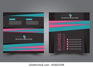 Square flyer template. Brochure design. Annual report poster. Leaflet cover. For business and education. Vector illustration. Black, pink, and blue color.