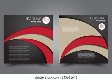 Square flyer template. Brochure design. Annual report poster. Leaflet cover. For business and education. Vector illustration. Black and red color.