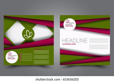 Square flyer template. Brochure design. Annual report poster. Leaflet cover. For business and education. Vector illustration. Green and red color.