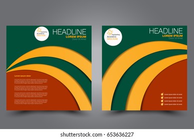 Square flyer template. Brochure design. Annual report poster. Leaflet cover. For business and education. Vector illustration. Green, red, and orange color.