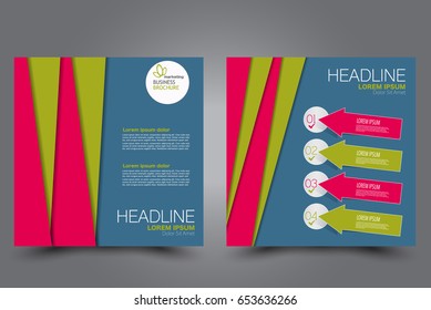 Square flyer template. Brochure design. Annual report poster. Leaflet cover. For business and education. Vector illustration. Blue, red, and green color.