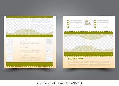 Square flyer template. Brochure design. Annual report poster. Leaflet cover. For business and education. Vector illustration. Green color.