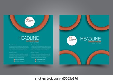 Square flyer template. Brochure design. Annual report poster. Leaflet cover. For business and education. Vector illustration. Green and brown color.