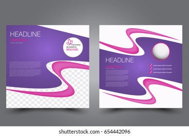 Square flyer template. Brochure design. Annual report poster. Leaflet cover. For business and education. Vector illustration. Purple and pink color.
