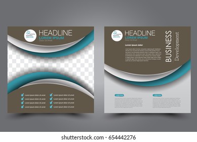 Square flyer template. Brochure design. Annual report poster. Leaflet cover. For business and education. Vector illustration. Green and brown color.