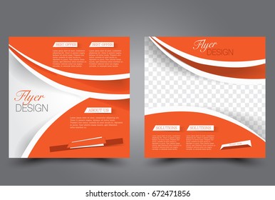 Square flyer template. Brochure design. Annual report poster. Leaflet cover. For business and education. Vector illustration. Orange color.