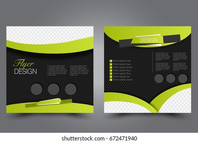 Square flyer template. Brochure design. Annual report poster. Leaflet cover. For business and education. Vector illustration. Green and black color.