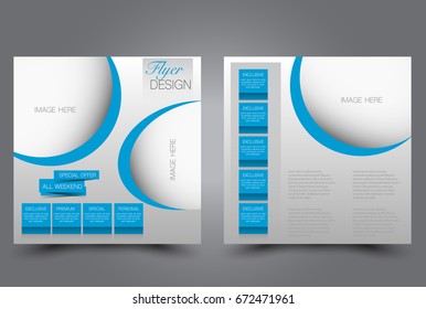 Square flyer template. Brochure design. Annual report poster. Leaflet cover. For business and education. Vector illustration. Blue color.