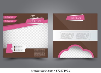 Square flyer template. Brochure design. Annual report poster. Leaflet cover. For business and education. Vector illustration. Pink and brown color.