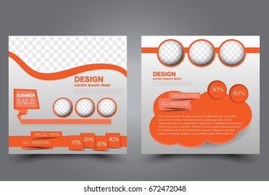Square flyer template. Brochure design. Annual report poster. Leaflet cover. For business and education. Vector illustration. Orange color.