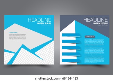 Square flyer template. Brochure design. Annual report poster. Leaflet cover. For business and education. Vector illustration. Blue color.