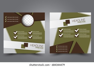 Square flyer template. Brochure design. Annual report poster. Leaflet cover. For business and education. Vector illustration. Green and brown color.