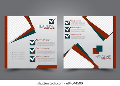 Square flyer template. Brochure design. Annual report poster. Leaflet cover. For business and education. Vector illustration. Red and green color.