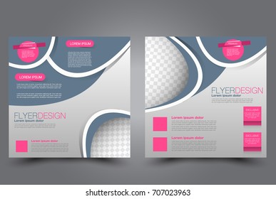 Square flyer template. Brochure design. Annual report poster. Leaflet cover. For business and education. Vector illustration. Grey and pink color.