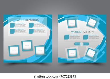 Square flyer template. Brochure design. Annual report poster. Leaflet cover. For business and education. Vector illustration. Blue color.