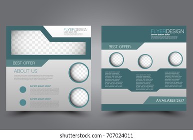 Square flyer template. Brochure design. Annual report poster. Leaflet cover. For business and education. Vector illustration. Green color.