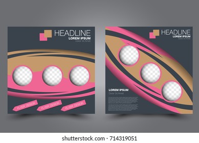 Square flyer template. Brochure design. Annual report poster. Leaflet cover. For business and education. Vector illustration. Pink and brown color.