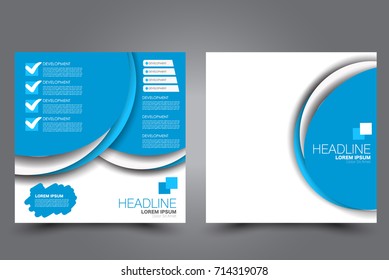 Square flyer template. Brochure design. Annual report poster. Leaflet cover. For business and education. Vector illustration. Blue color.