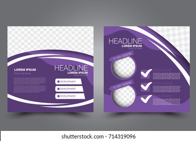 Square Flyer Template. Brochure Design. Annual Report Poster. Leaflet Cover. For Business And Education. Vector Illustration. Purple Color.