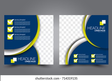 Square flyer template. Brochure design. Annual report poster. Leaflet cover. For business and education. Vector illustration. Blue and yellow color.