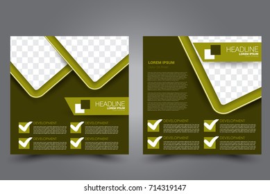 Square flyer template. Brochure design. Annual report poster. Leaflet cover. For business and education. Vector illustration. Green color.