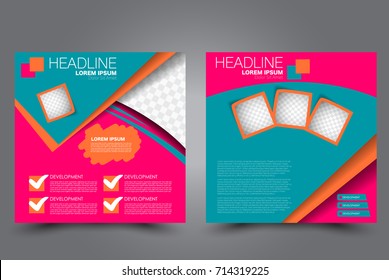 Square Flyer Template. Brochure Design. Annual Report Poster. Leaflet Cover. For Business And Education. Vector Illustration. Pink And Green Color.