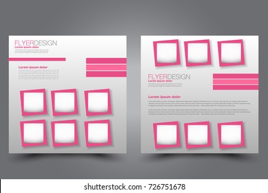Square flyer template. Brochure design. Annual report poster. Leaflet cover. For business and education. Vector illustration. Pink  color.