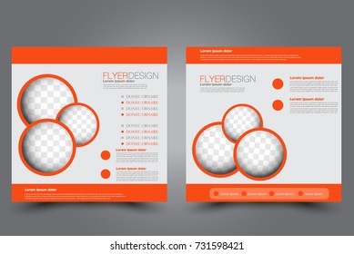 Square flyer template. Brochure design. Annual report poster. Leaflet cover. For business and education. Vector illustration. Orange color.