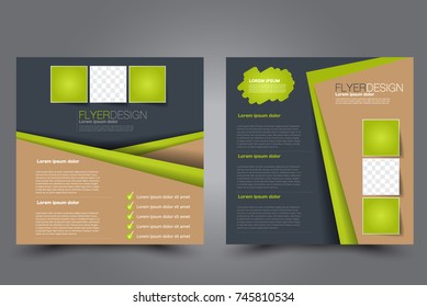 Square flyer template. Brochure design. Annual report poster. Leaflet cover. For business and education. Vector illustration. Green and brown color.