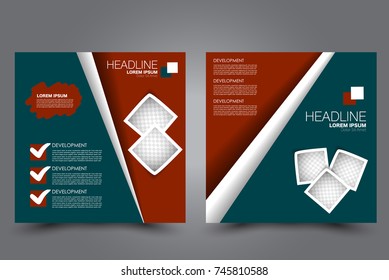 Square flyer template. Brochure design. Annual report poster. Leaflet cover. For business and education. Vector illustration. Red and green color.
