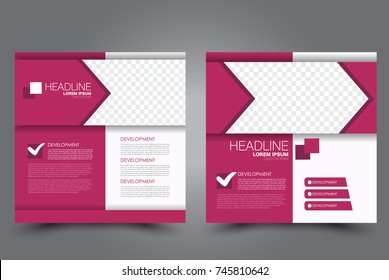 Square flyer template. Brochure design. Annual report poster. Leaflet cover. For business and education. Vector illustration. Pink color.